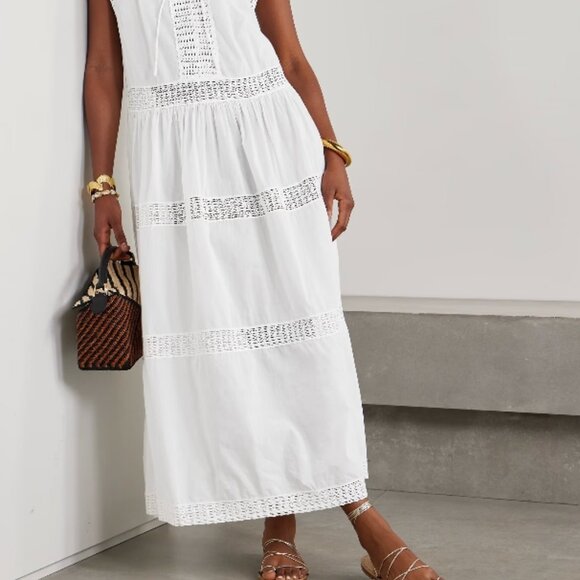 NWT 2024 ULLA JOHNSON Thalia Crochet-trimmed Voile Coverup in Cowrie XS $590 - Picture 2 of 12